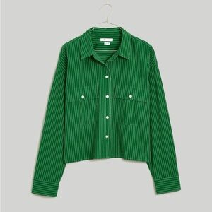 Madewell Women’s Signature Poplin Cargo Button-Up Shirt in Stripe XL